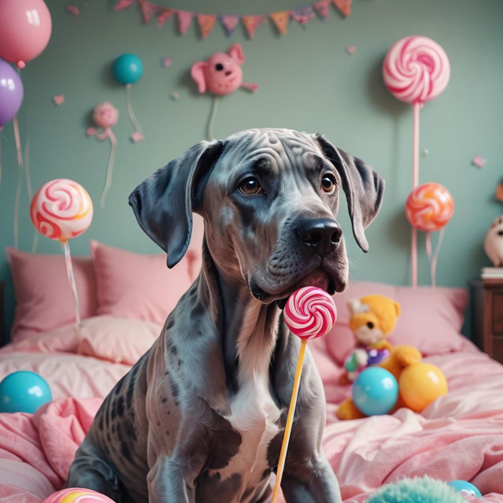 Cute Great Dane Monster in Tranquil Bedroom