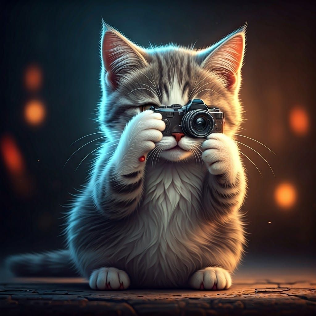 Whimsical Grey and White Kitten Captures Candid Moment with ...