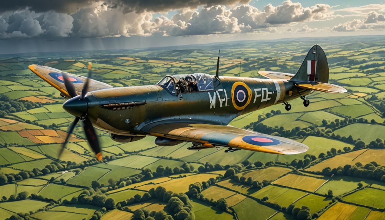 WWII Spitfire Over English Countryside: Hyper-Realistic Conc...
