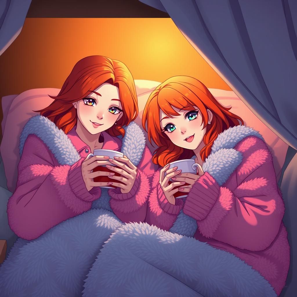Two Ginger Women Snuggled in Cozy Loft Bed