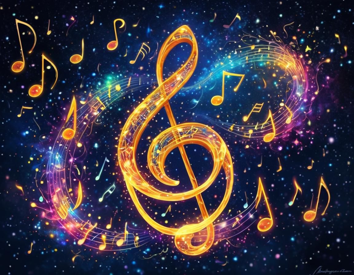 Ethereal Musical Notes in Starry Night Sky