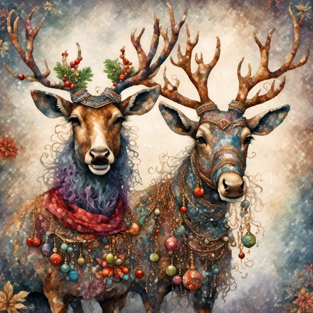 Christmas Reindeers in Tapestry Style