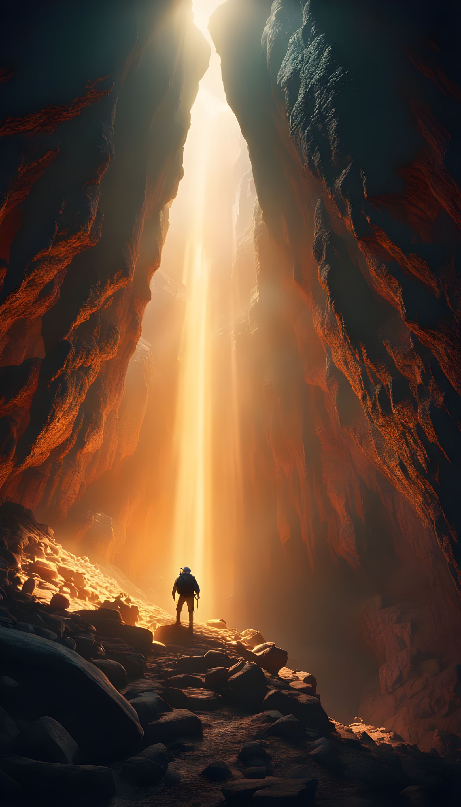 Mythical Temple in Cavern with Explorer: Digital Matte Paint...