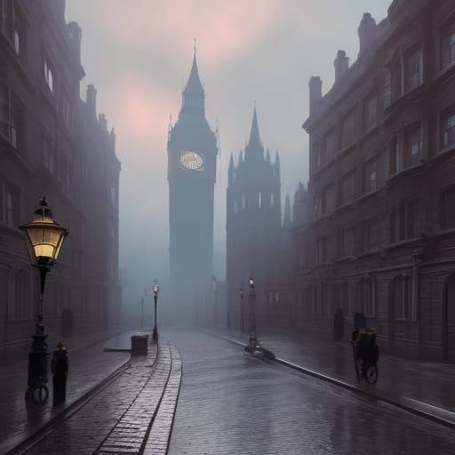 Misty London Street, 1880s Matte Painting