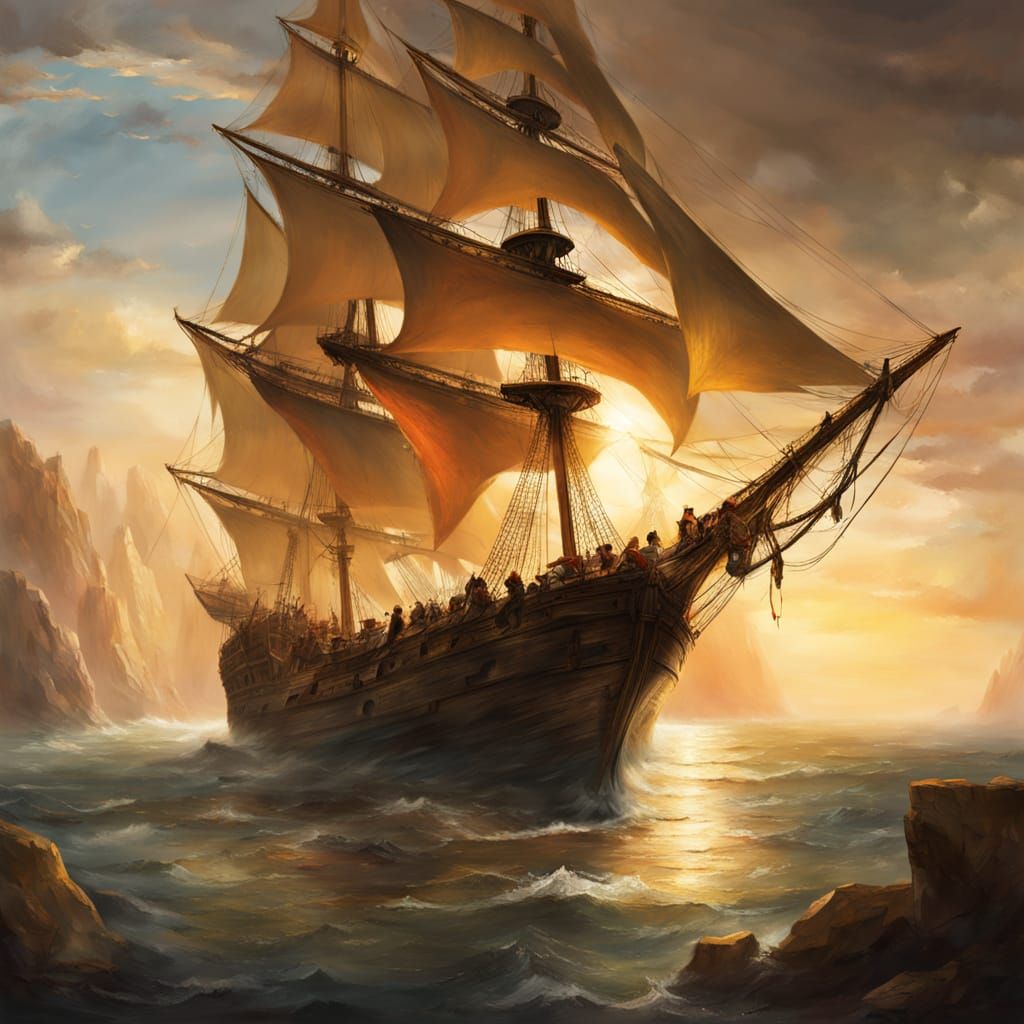 Majestic Pirate Maiden Sails Out of Golden Cavern