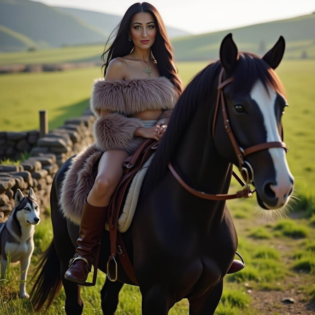 Young Wanderer on Horseback in a Peaceful Landscape