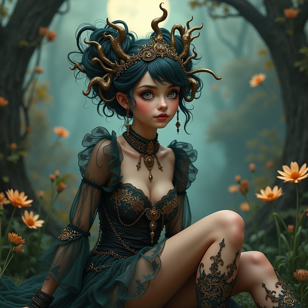 Whimsical Fairy in Art Nouveau Steampunk Garden