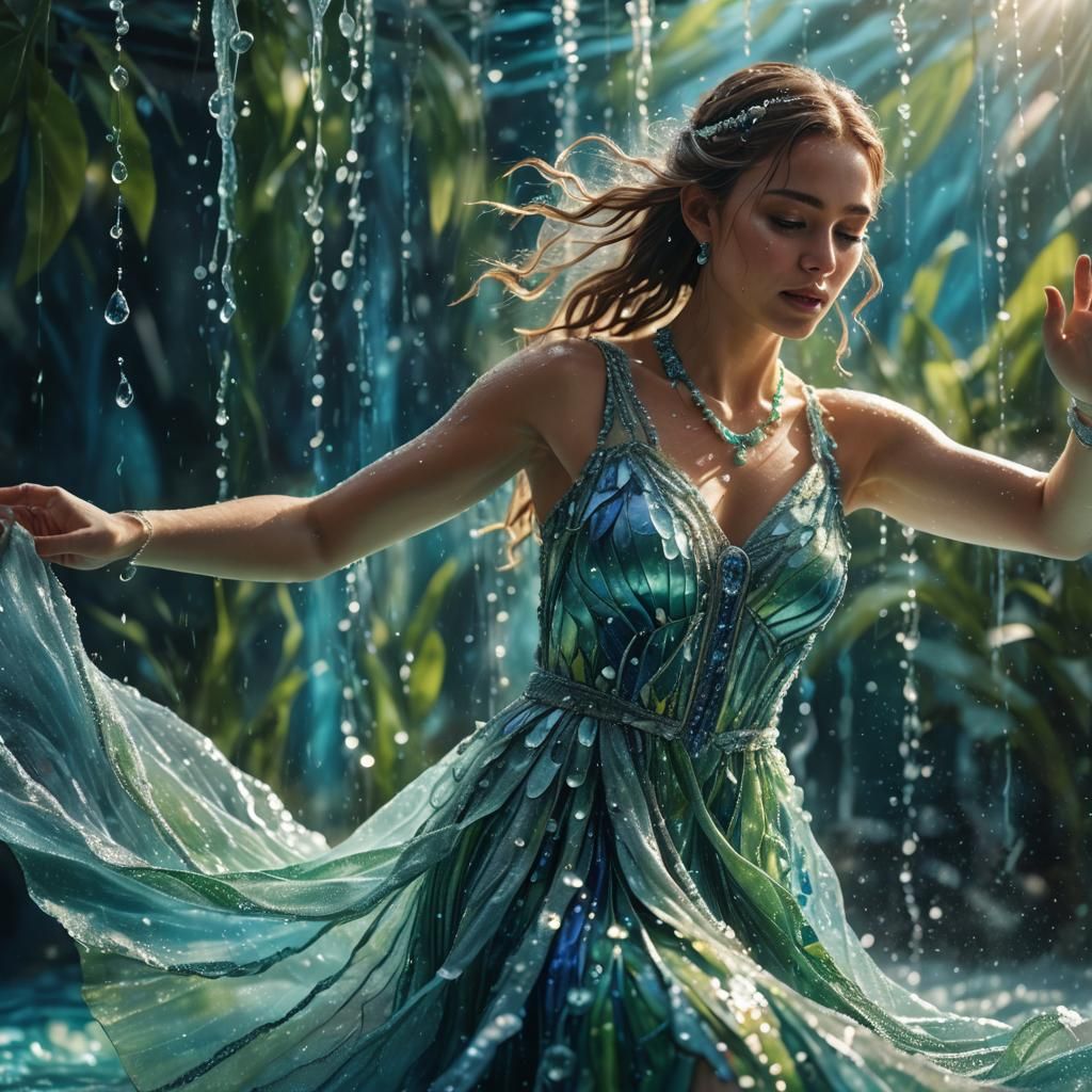 Girl in Water Dress: Hyper-Realistic Splash Art