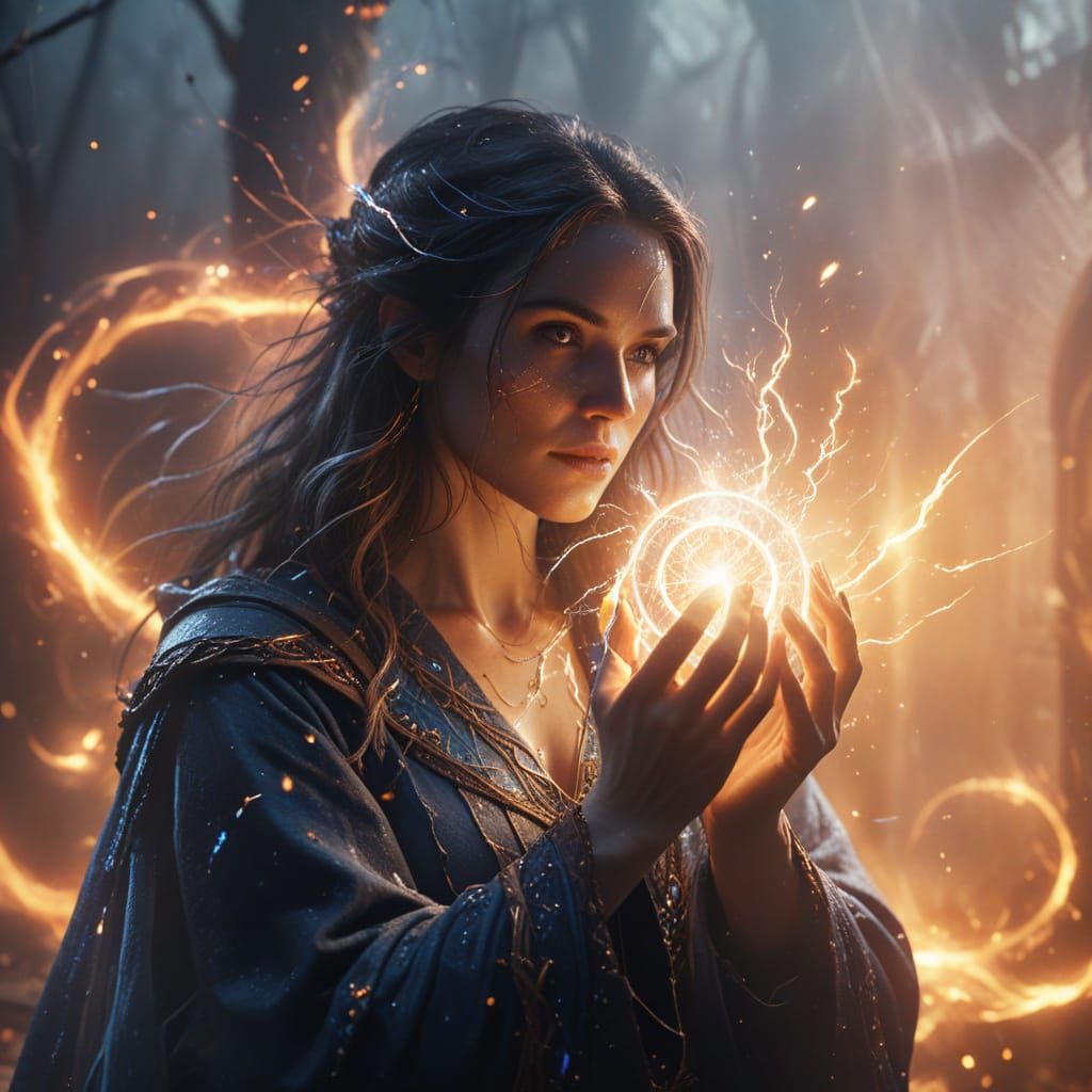 Sorceress Unleashes Arcane Energy in High Fantasy Style