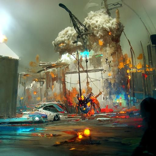 Sinister Explosions and Destruction by Rutkowski Style