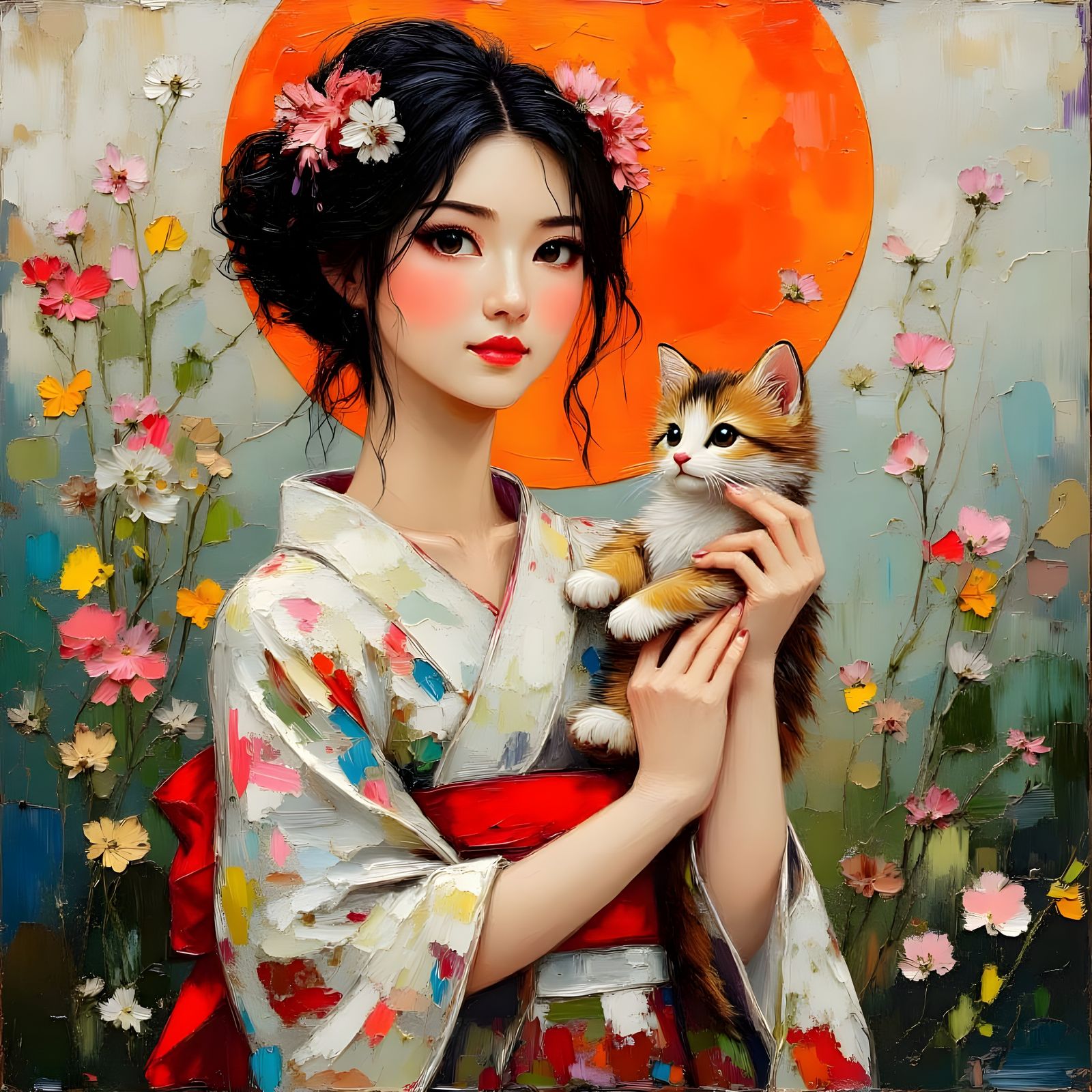 Elegant Geisha Portrait in Digital Painting Style