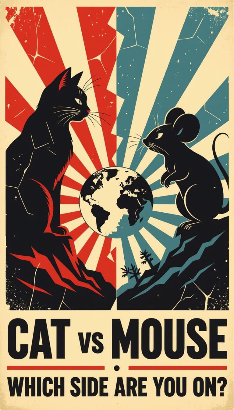 Vintage WWII Poster: Cat vs Mouse Propaganda Art