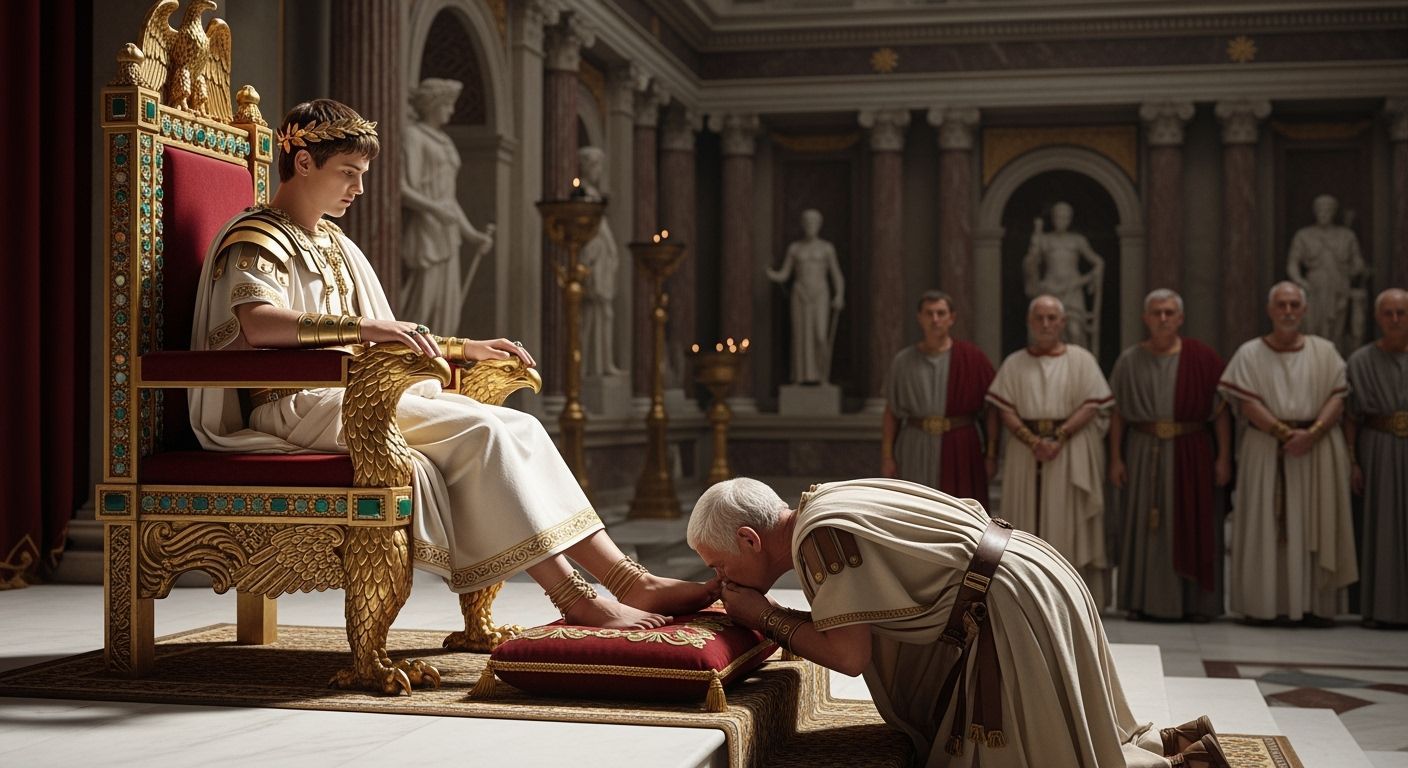 Emperor Nero on Opulent Throne in Ancient Rome