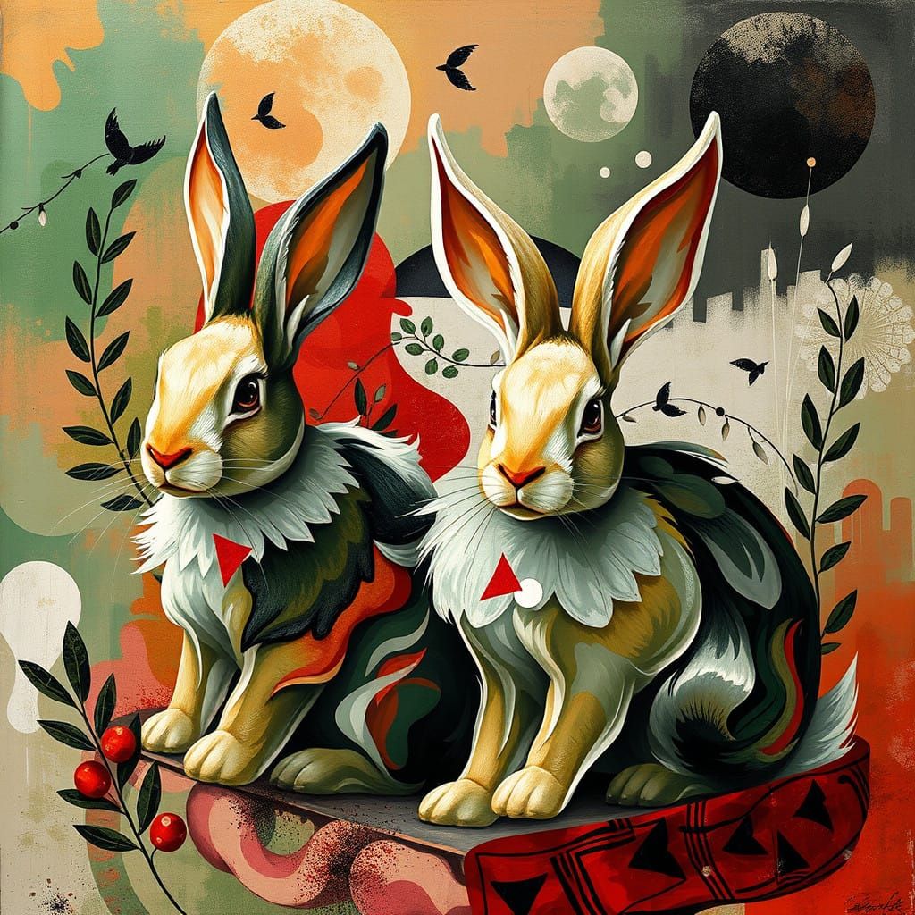 Surreal Rabbits Dance in a Whirlwind of Palestinian Colors