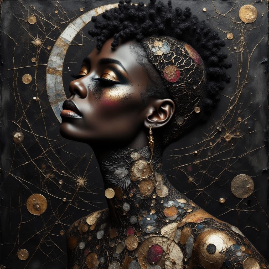 Goth Punk Woman in Grunge Style with Metallic Droplets