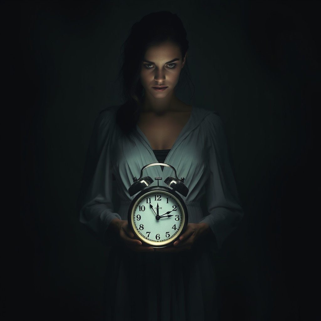 Enigmatic Woman and the Vintage Alarm Clock