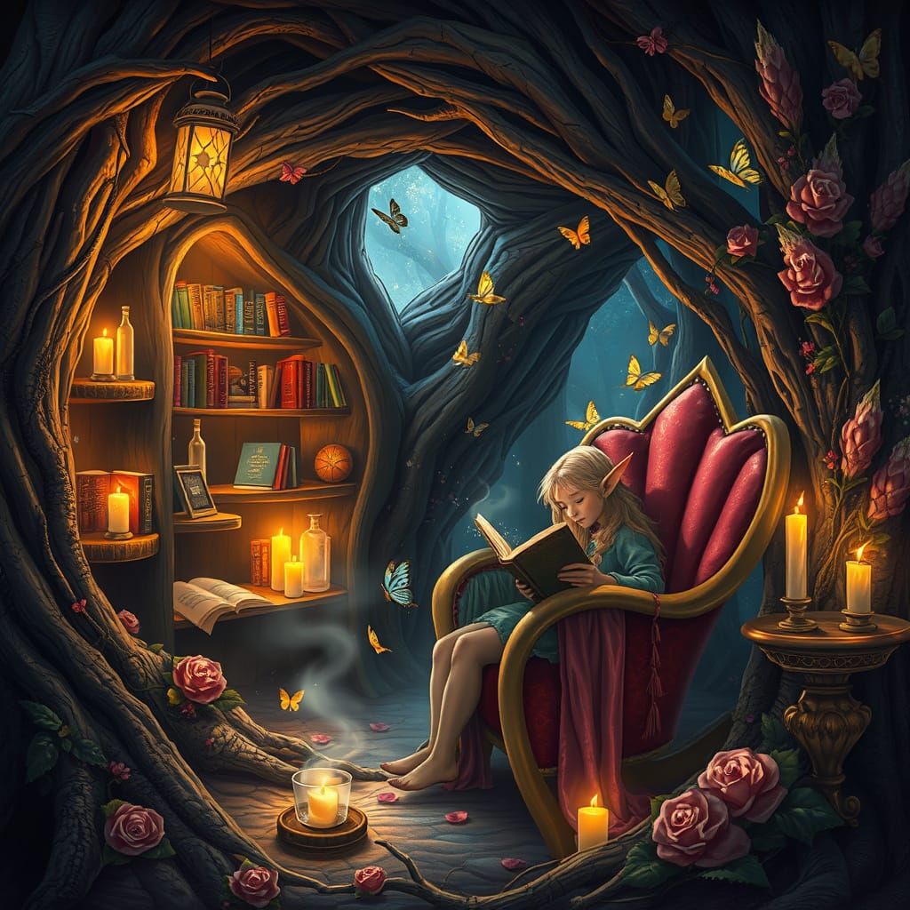 Enchanting Fairytale Book Nook in Hollow Tree