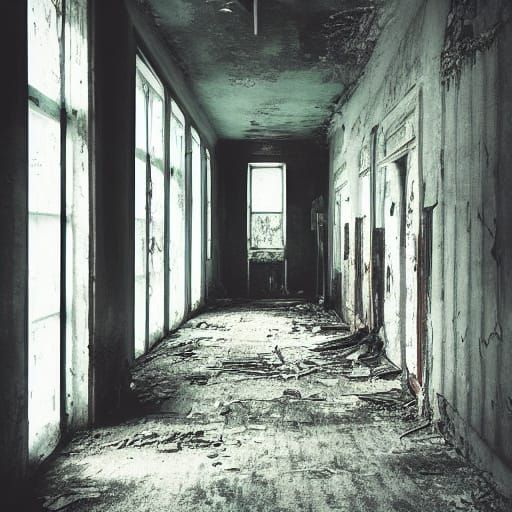 Spooky Abandoned Asylum in Moody Film Grain