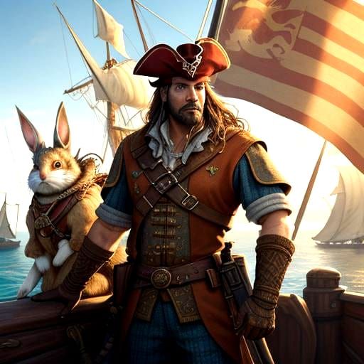 Pirate Rabbits on Deck of Ship