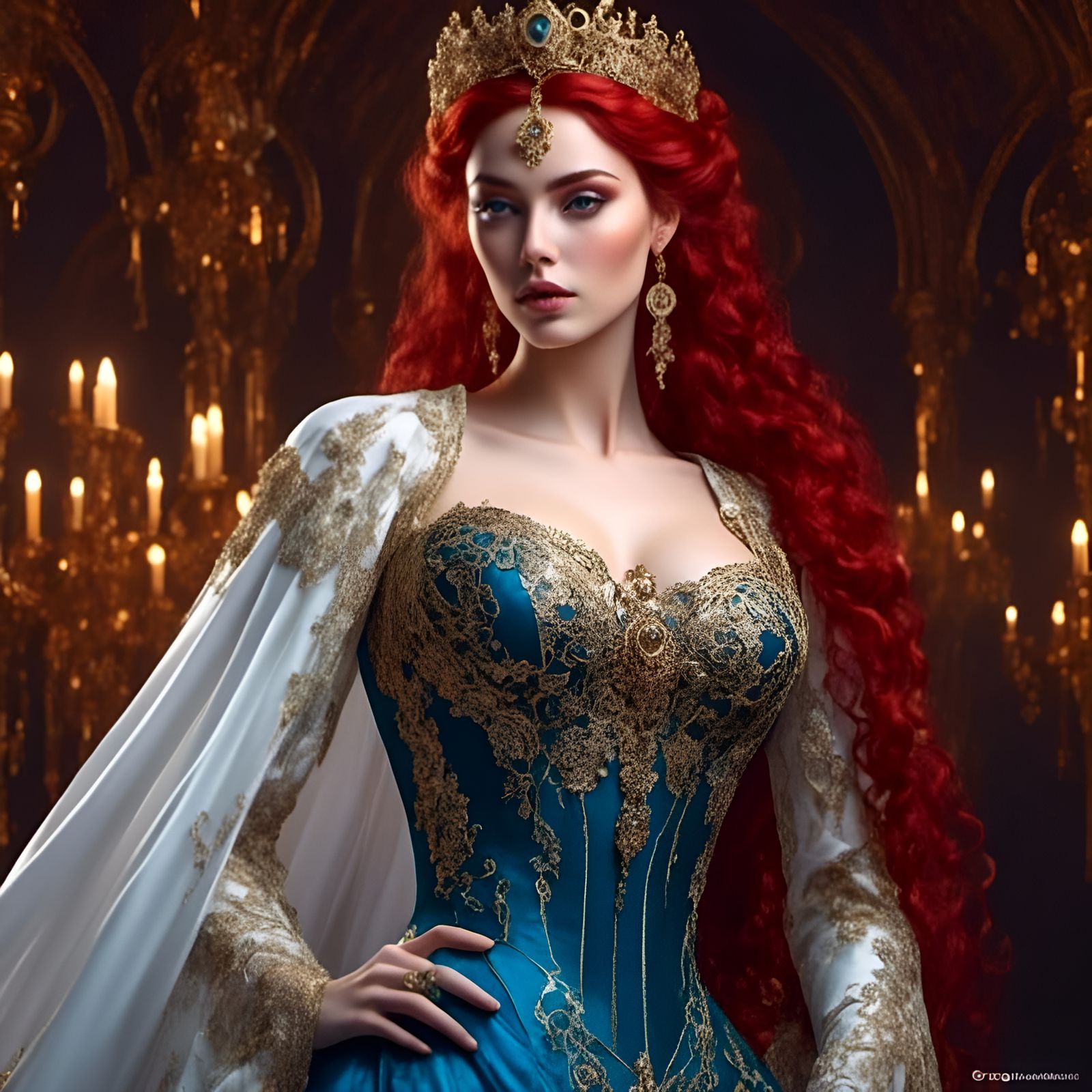 Byzantine Princess in Lace Gown: Hyperrealistic Art