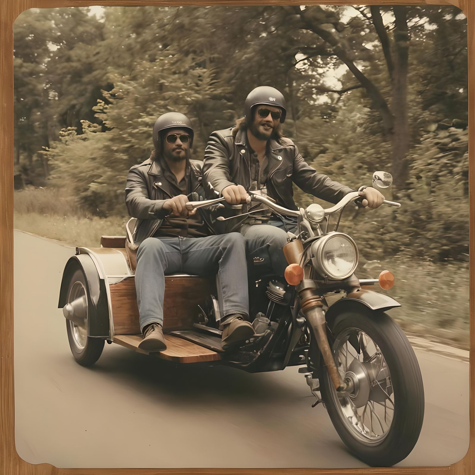 1974 Polaroid Photo: Men on Harley Davidson Chopper