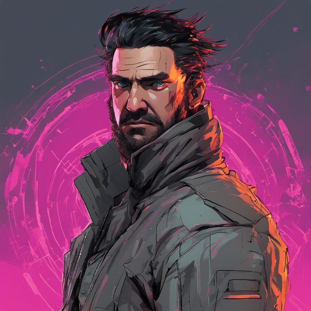 Cyberpunk Man in Jumpsuit, Neon Dystopia