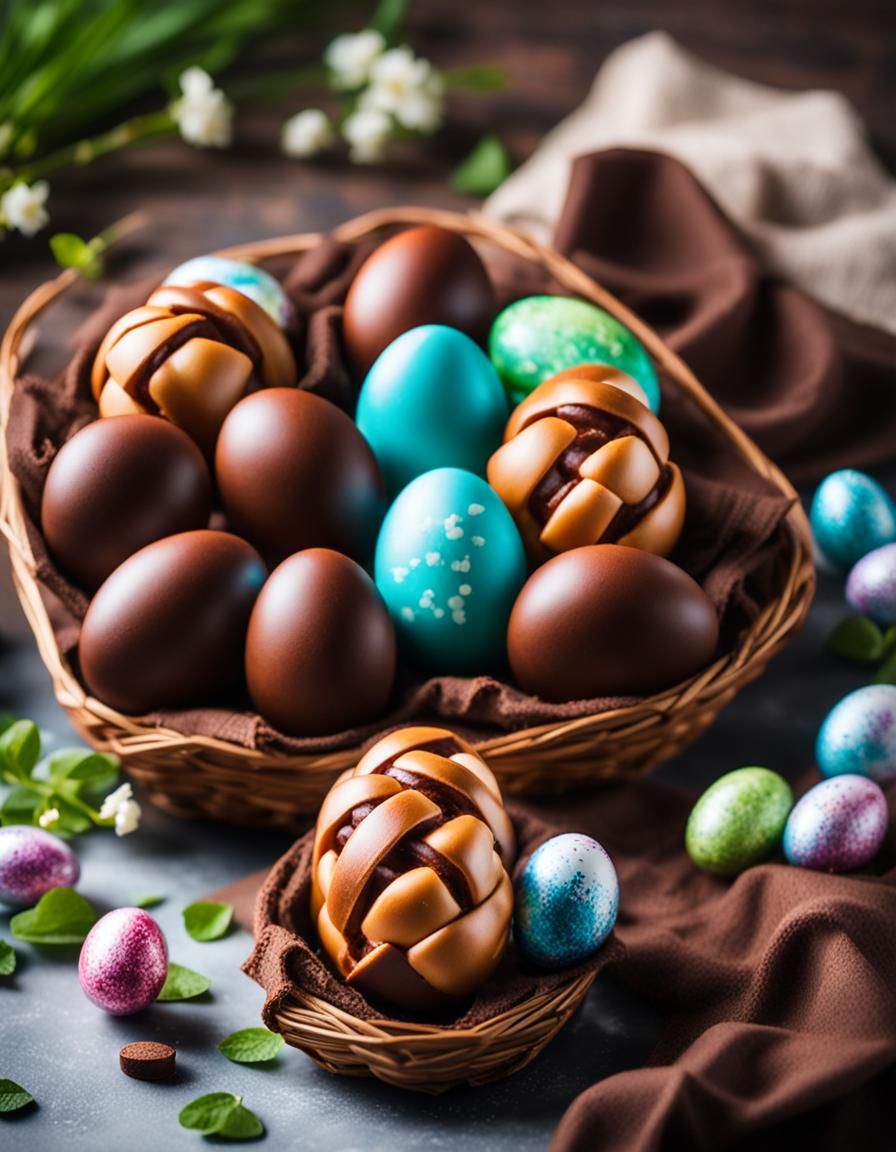 Braided Bread in Chocolate Eggs: Spring Food Photo