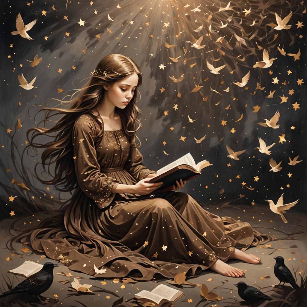 Girl Reading, Hair of Stars, Cinematic Film Still