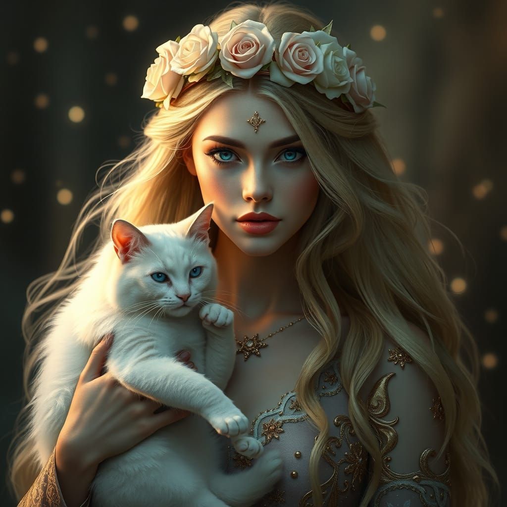 Ethereal Goddess with Alabaster Skin and Celestial Attire