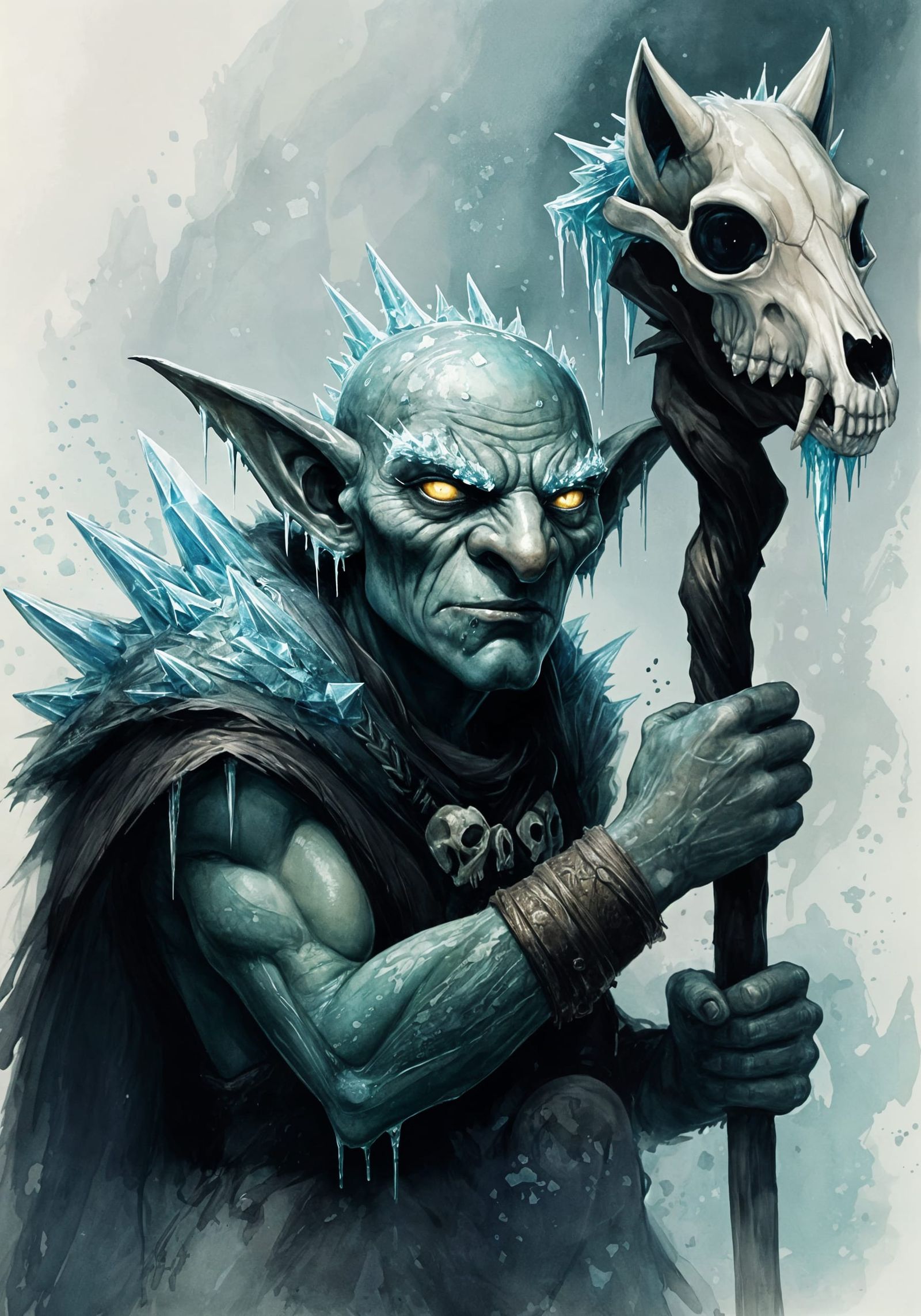 Evil Frost Goblin Shaman in Dark Fantasy Style