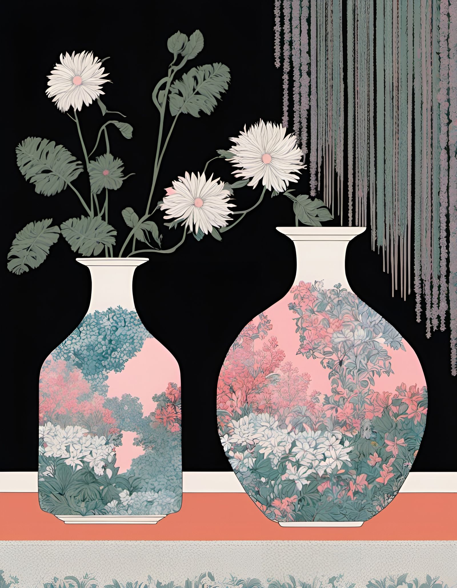 Floral Vases by Waterfalls: A Generative Screenprint