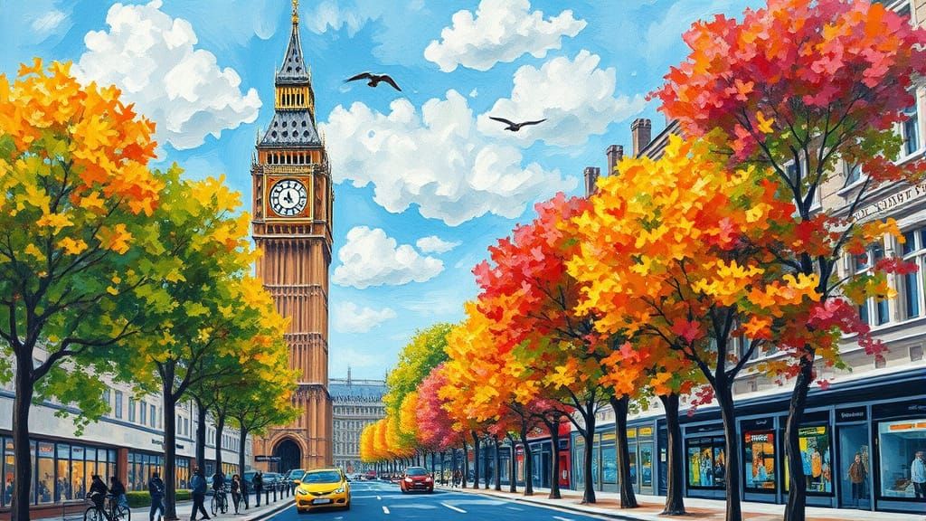 London's Big Ben Tower: Neo-Impressionist Oil Painting