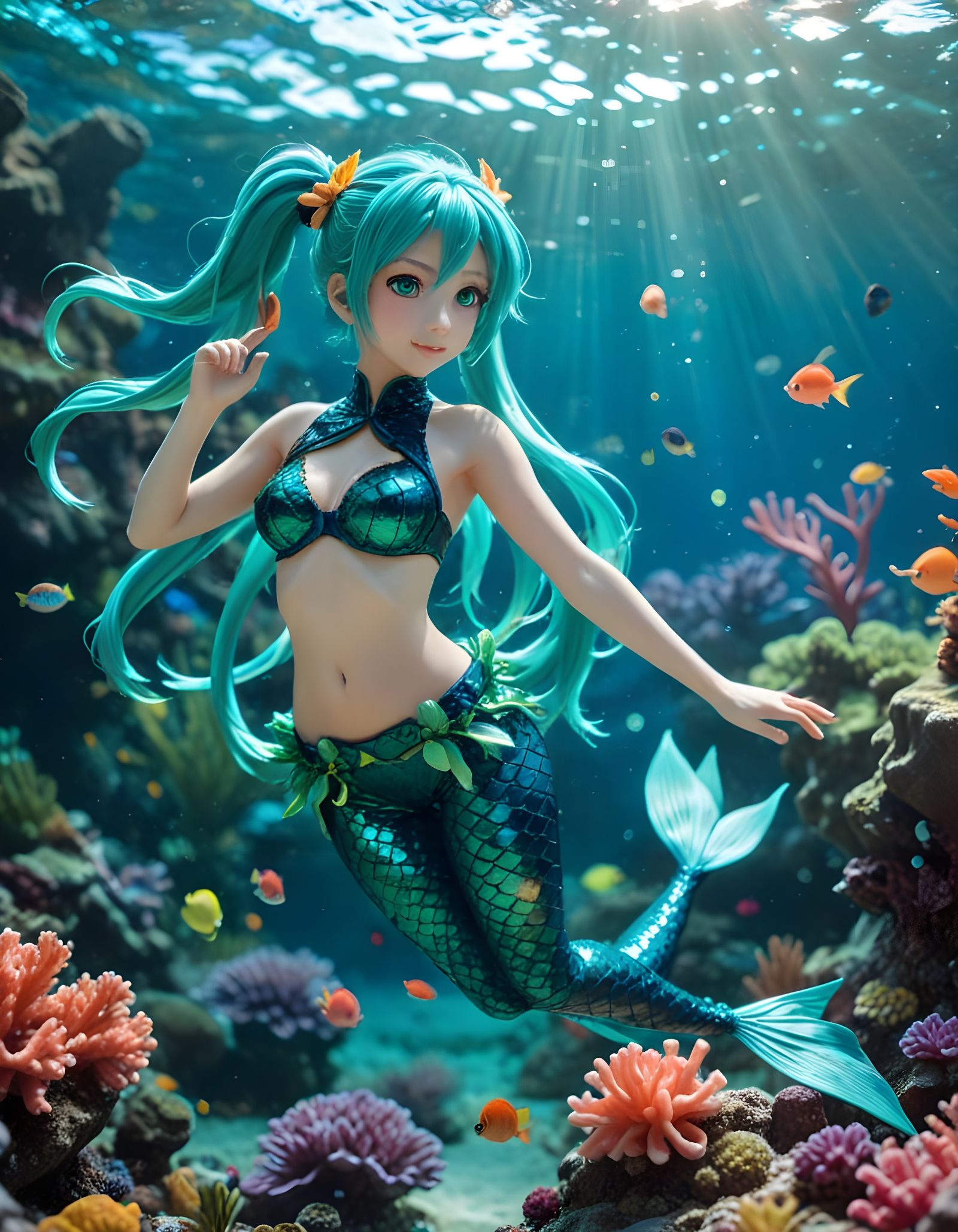 Chibi Hatsune Miku Mermaid Cosplay Underwater
