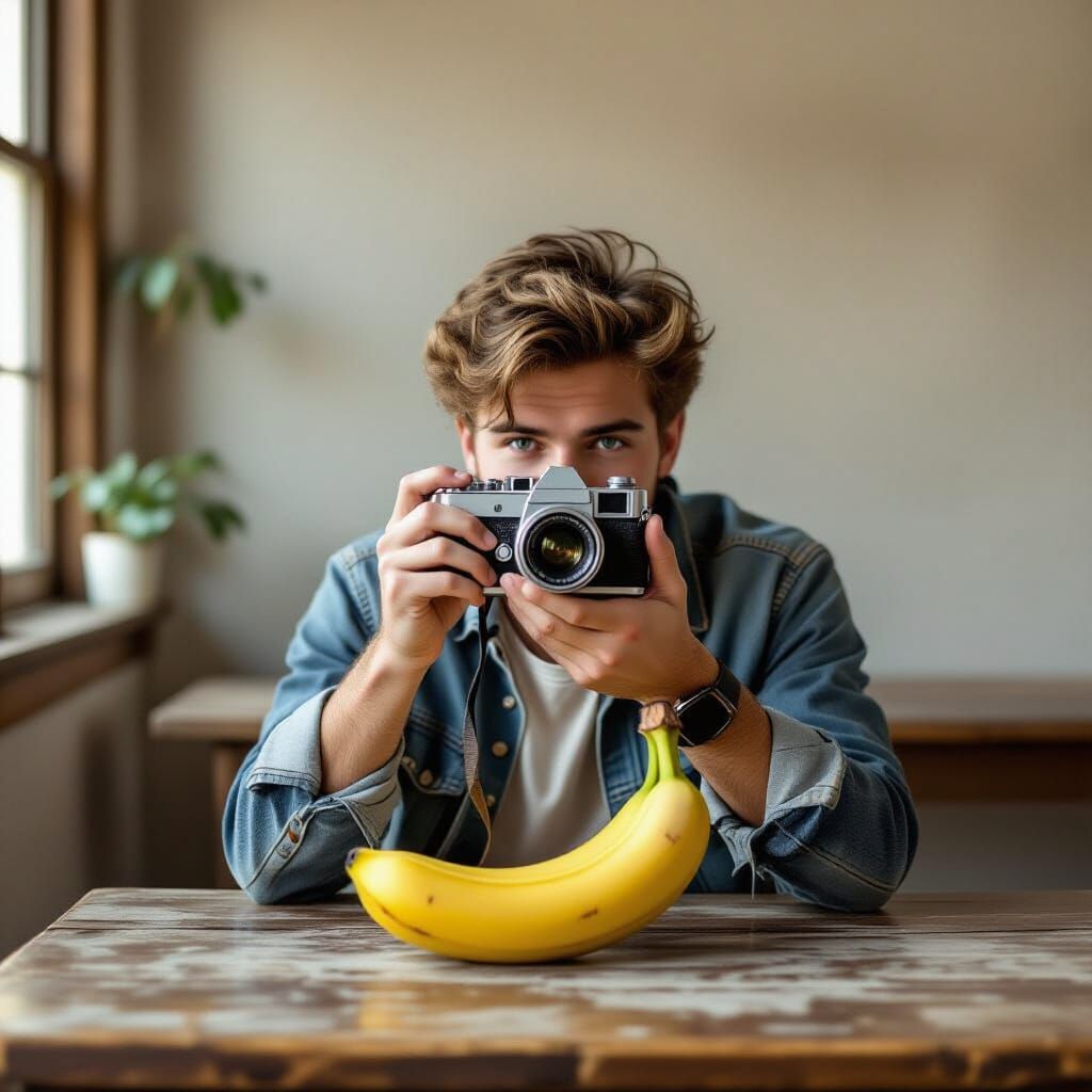 Student Photographing Banana in Photography Class