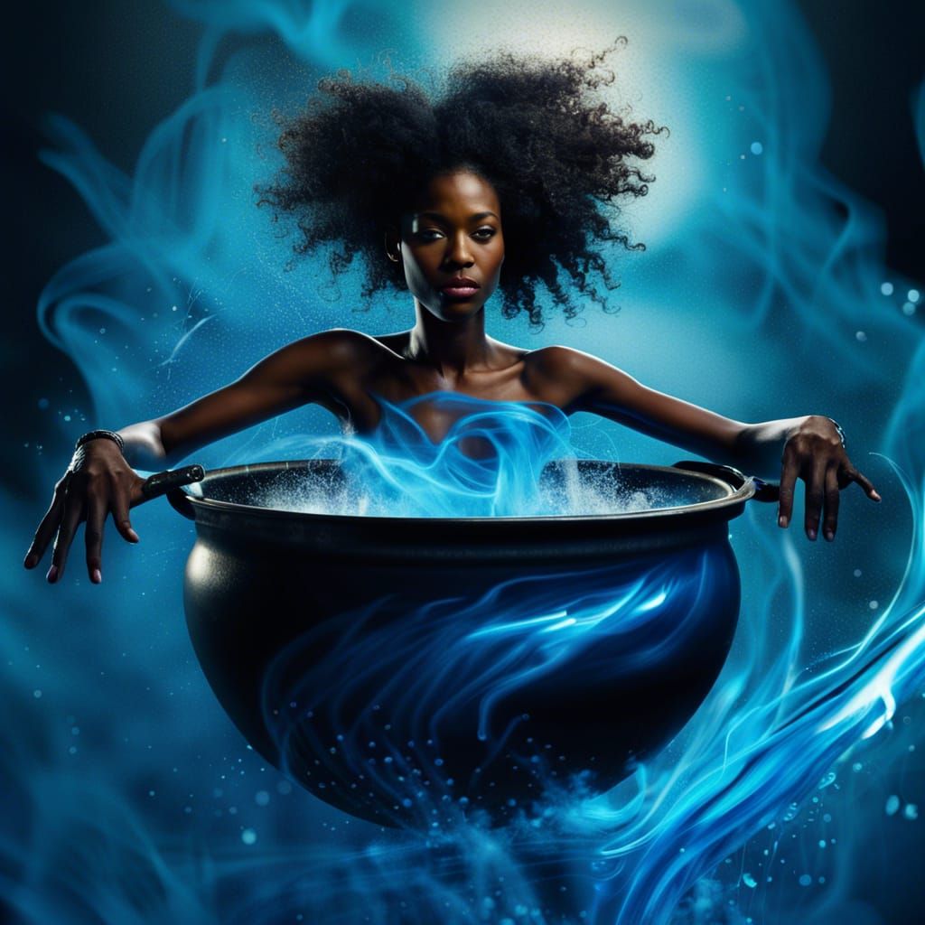 Elemental Water Woman Emerges from Cauldron
