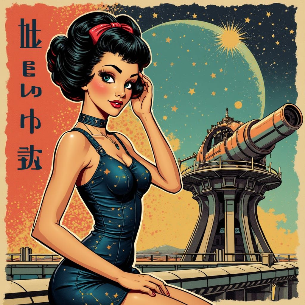 Steampunk Pin-Up Girl in Pop Art Style