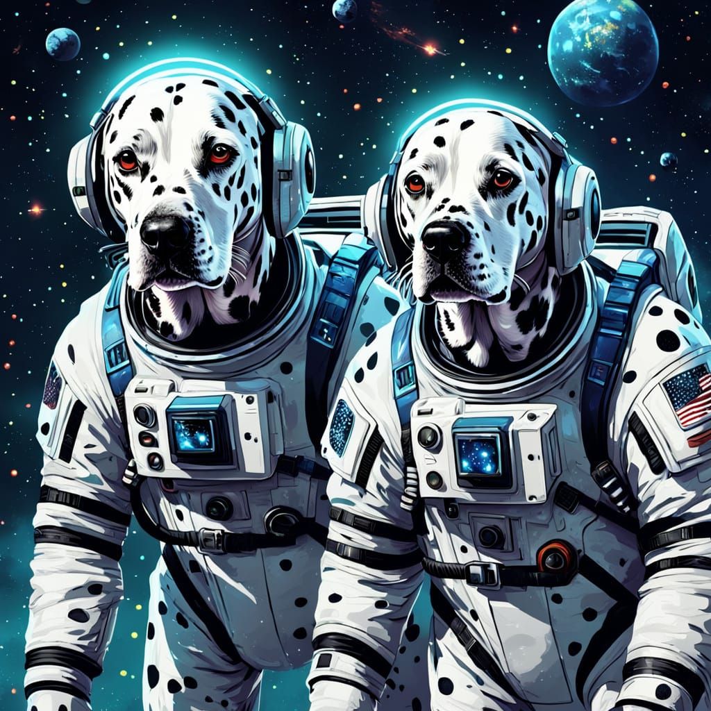 Dalmatians in Futuristic Space Suits