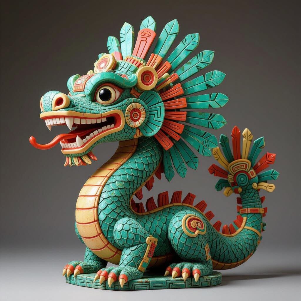 Mayan Carving of Quetzalcoatl in Dreamlike Style