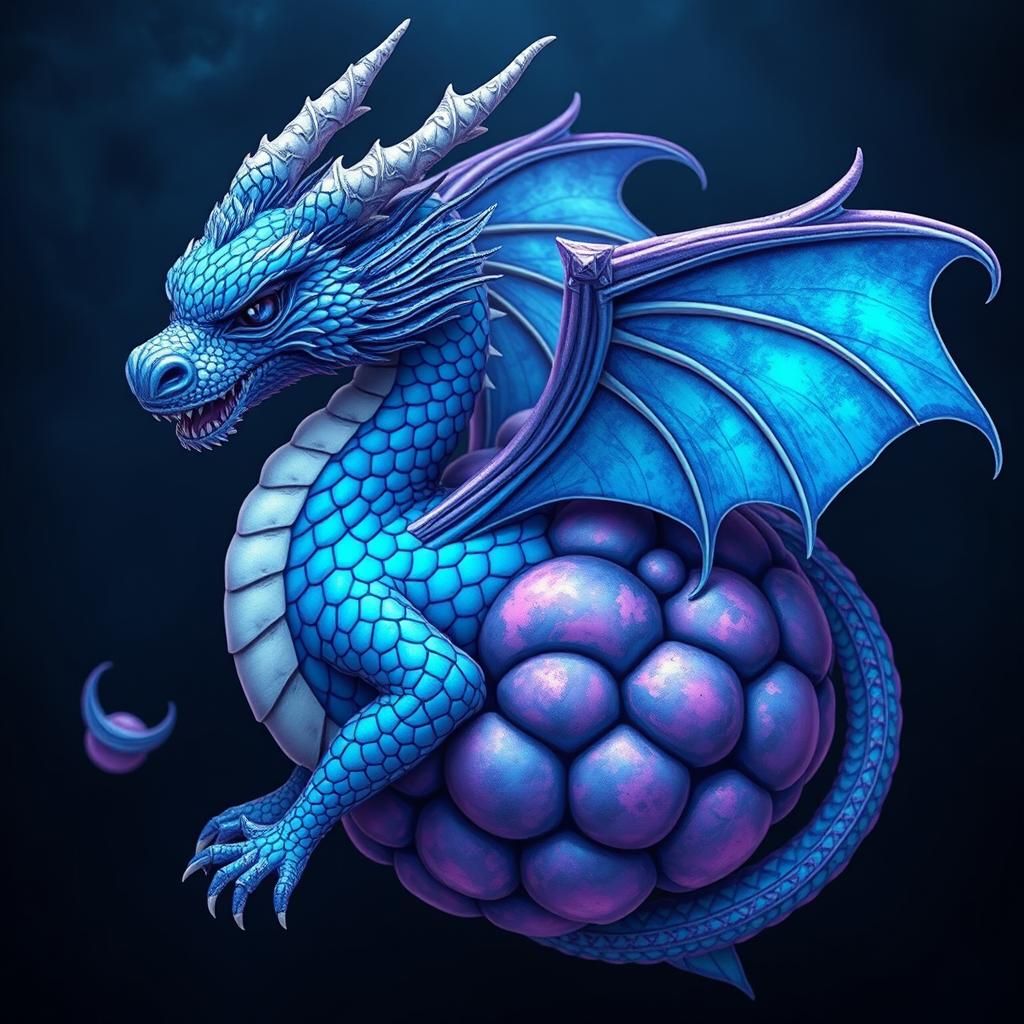 Blue Dragon Fused with Blueberry, Surreal Digital Art