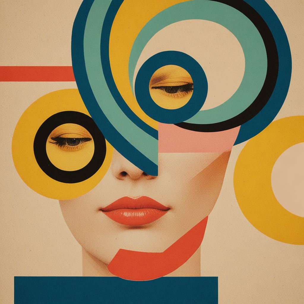 Cubist Face in Sunglasses with Geometric Shapes