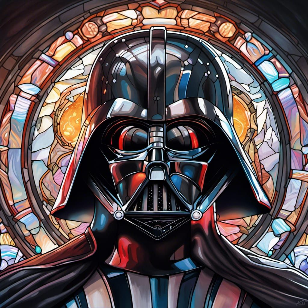 Darth Vader Stained Glass Portrait in Art Nouveau Style
