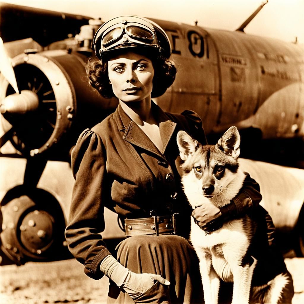 World War I fighter pilot Sophia Loren with her dog Rupert