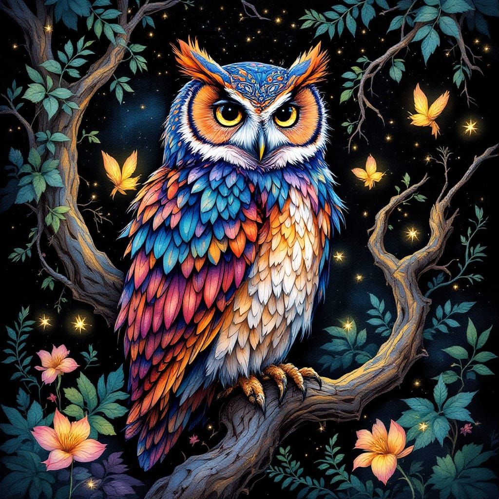 Majestic Owl in Dreamlike Forest