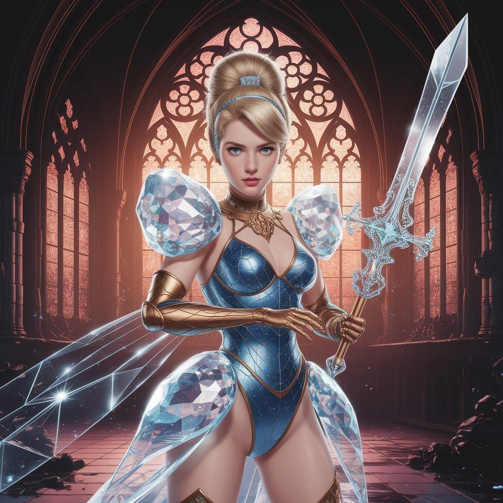 Anime Cinderella in Crystal Glass Power Armor