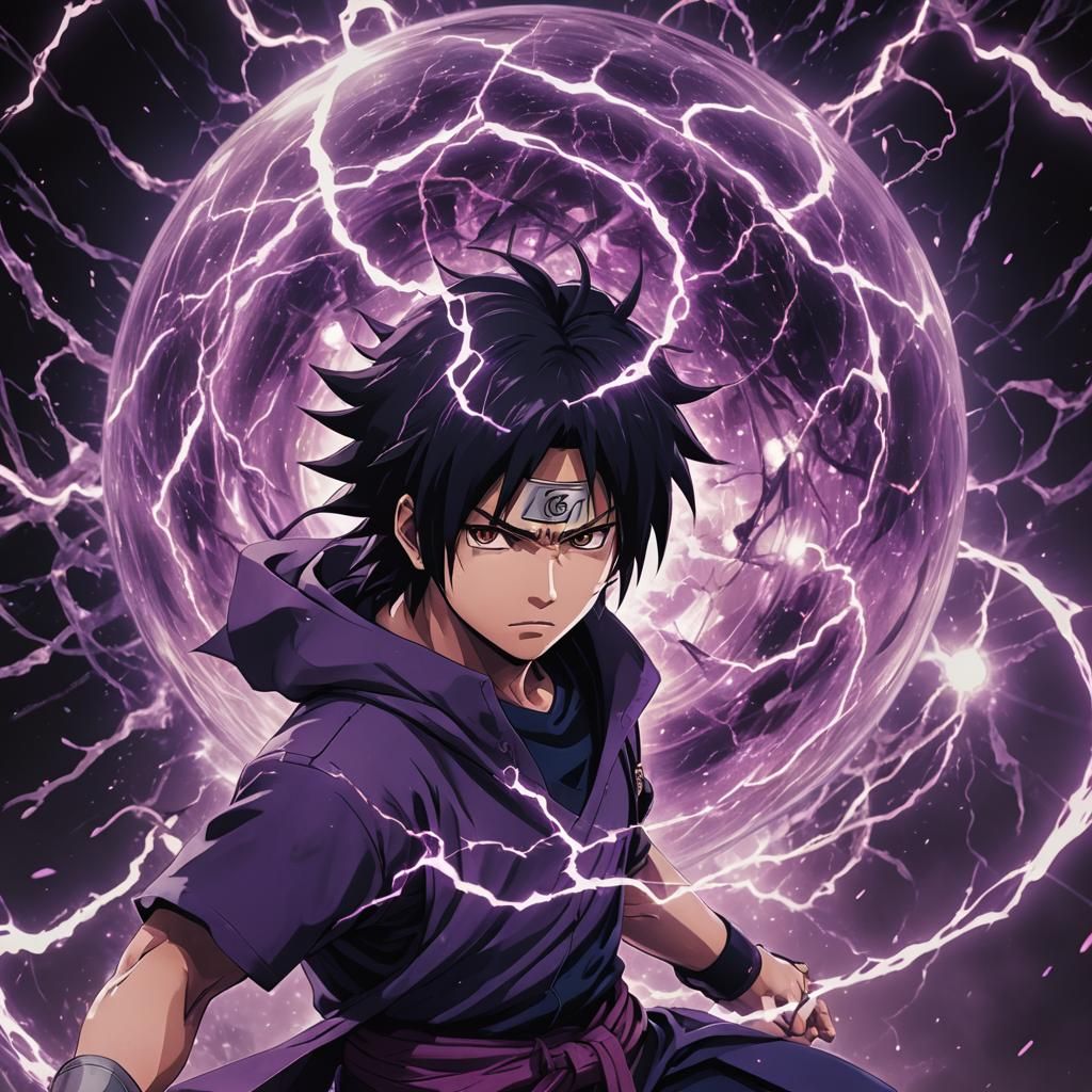Sasuke Uchiha's Purple Energy Sphere: Cinematic Still