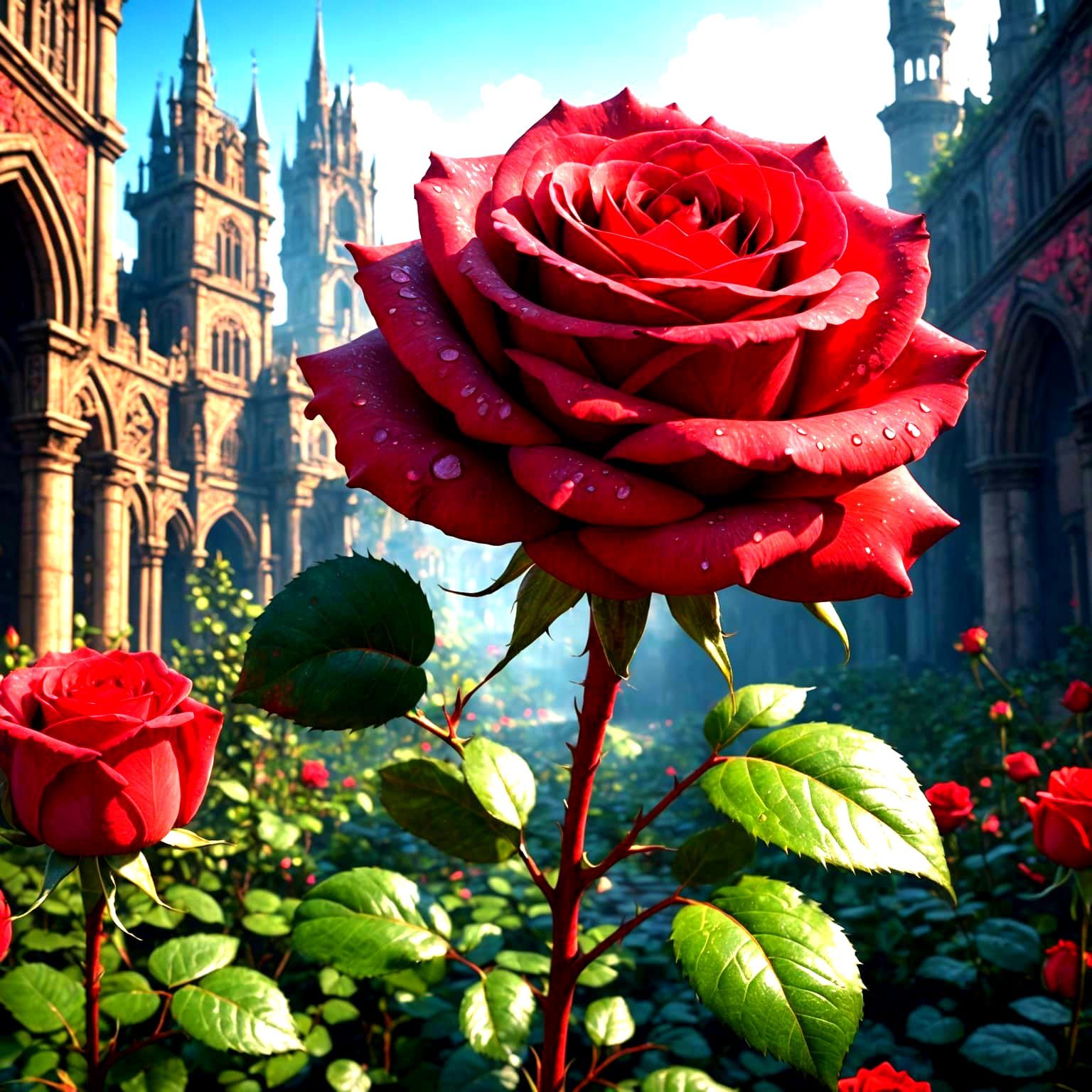 Frozen Red Rose: Detailed Matte Painting