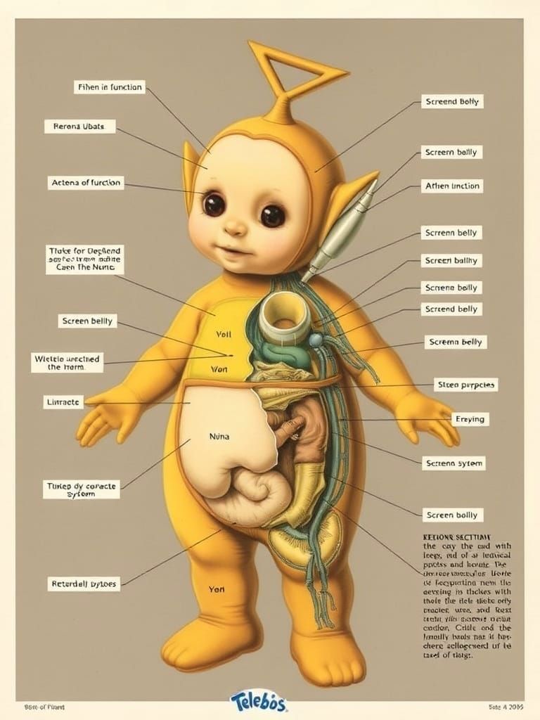 1950s Scientific Diagram of Teletubby Internal Anatomy