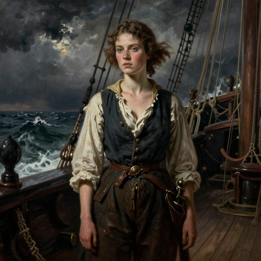 Disguised Woman Sailor on Frigate Deck