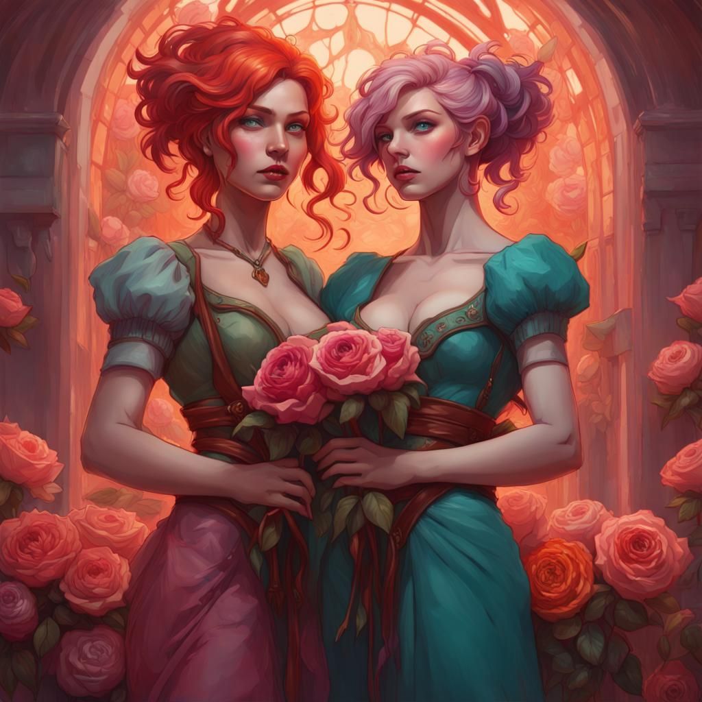 Rose Bouquets Held by Women: Hyperdetailed Concept Art