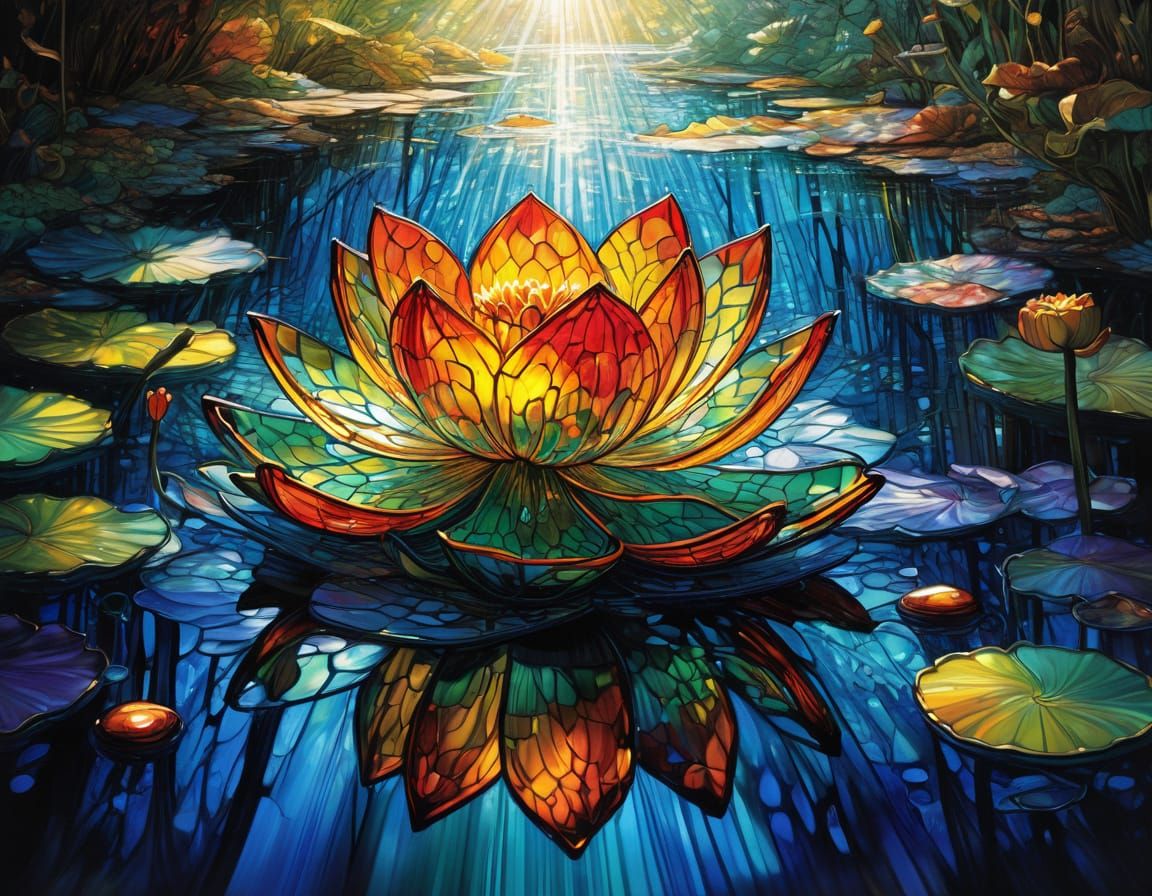 Stained Glass Lotus Flower Digital Art